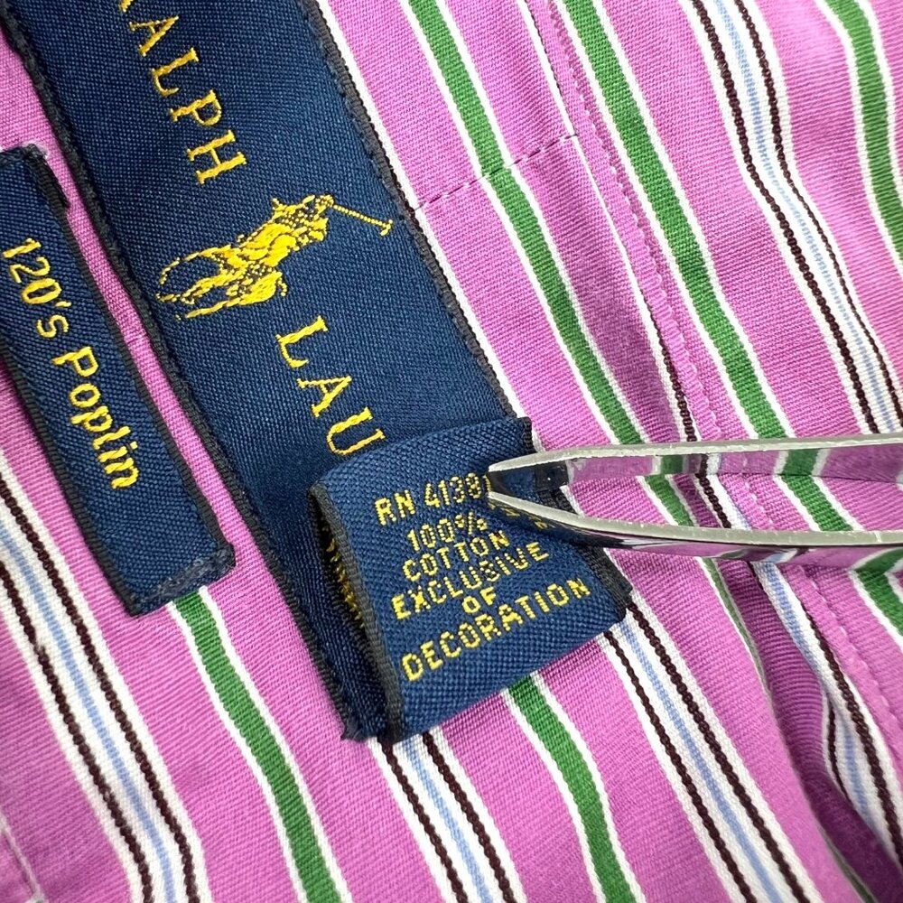 Ralph Lauren Mens 120s Poplin Striped Button-Down Shirt XXL Long Sleeve Pony - Picture 9 of 9
